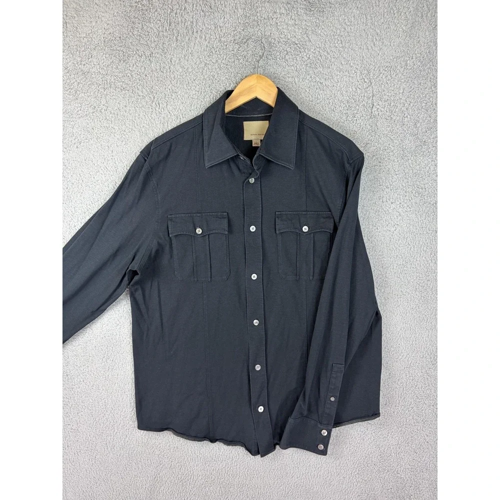 Banana Republic Shirt Mens Large Black Long Sleeve Button Front Pockets Casual